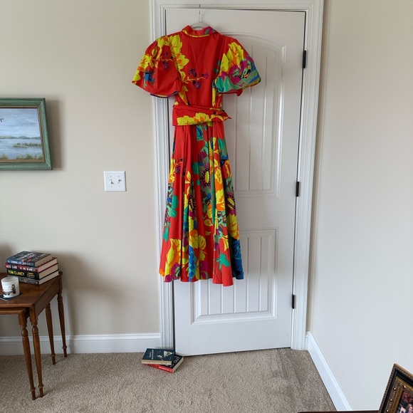 Floral Coral Maxi Shirt Dress with Belt - Picture 15 of 16